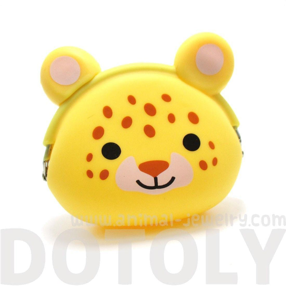 Leopard Cheetah Cat Face Shaped Animal Friends Silicone Clasp Coin Purse Pouch | DOTOLY
