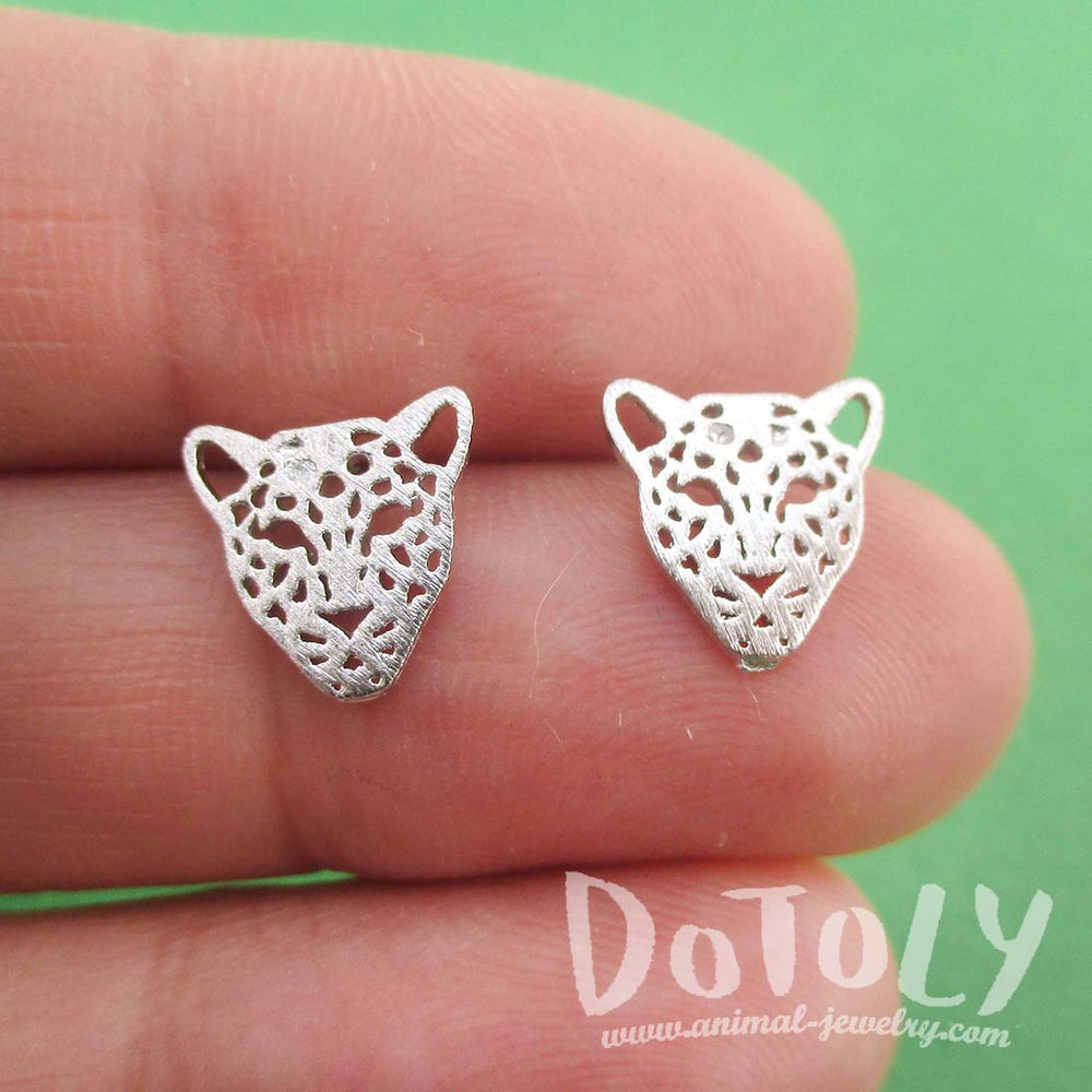 Leopard Jaguar Dye Cut Shaped Allergy Free Stud Earrings in Silver