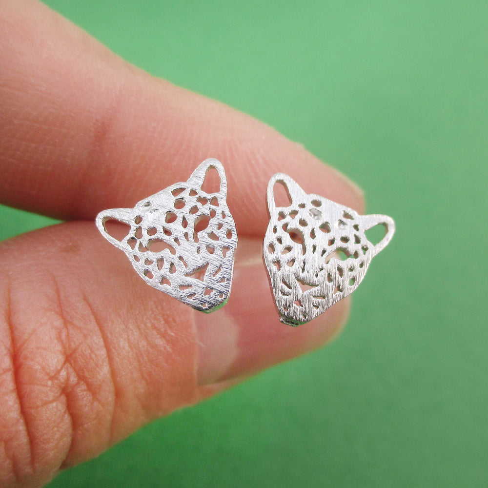 Leopard Jaguar Dye Cut Shaped Allergy Free Stud Earrings in Silver