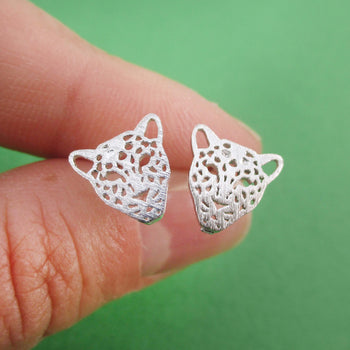 Leopard Jaguar Dye Cut Shaped Allergy Free Stud Earrings in Silver