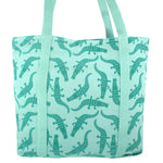 Green Alligator Birds Animal Print Large Utility Zip Closure Market Tote Bag