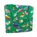 Colorful Birds and Flower Print Large Utility Zip Closure Market Tote Bag