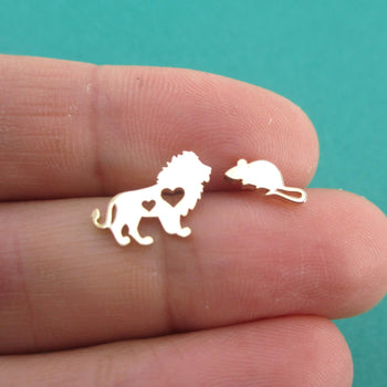 Lion and Mouse Silhouette Shaped Stud Earrings in Gold | DOTOLY