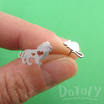 Lion and Mouse Silhouette Shaped Stud Earrings in Silver | DOTOLY