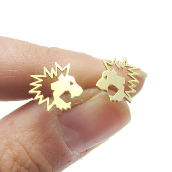 Lion Face Shaped Animal Cut Out Stud Earrings in Gold | Animal Jewelry | DOTOLY