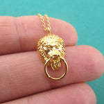 Lion Head Door Knocker Shaped Pendant Necklace in Gold