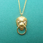 Lion Head Door Knocker Shaped Pendant Necklace in Gold