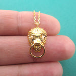 Lion Head Door Knocker Shaped Pendant Necklace in Gold