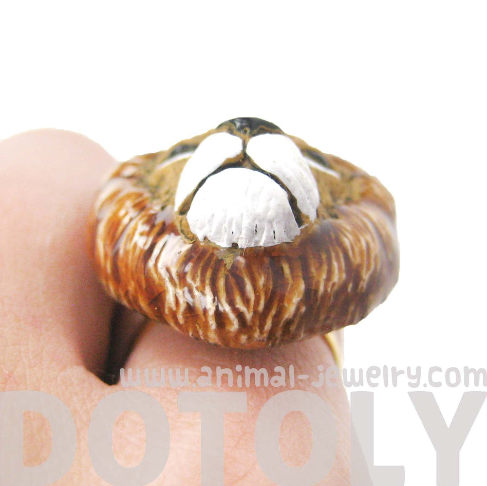 Lion Head Shaped Porcelain Ceramic Adjustable Animal Ring | Handmade | DOTOLY