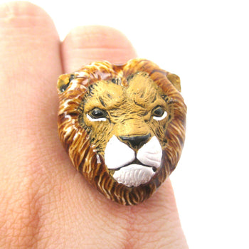 Lion Head Shaped Porcelain Ceramic Adjustable Animal Ring | Handmade | DOTOLY