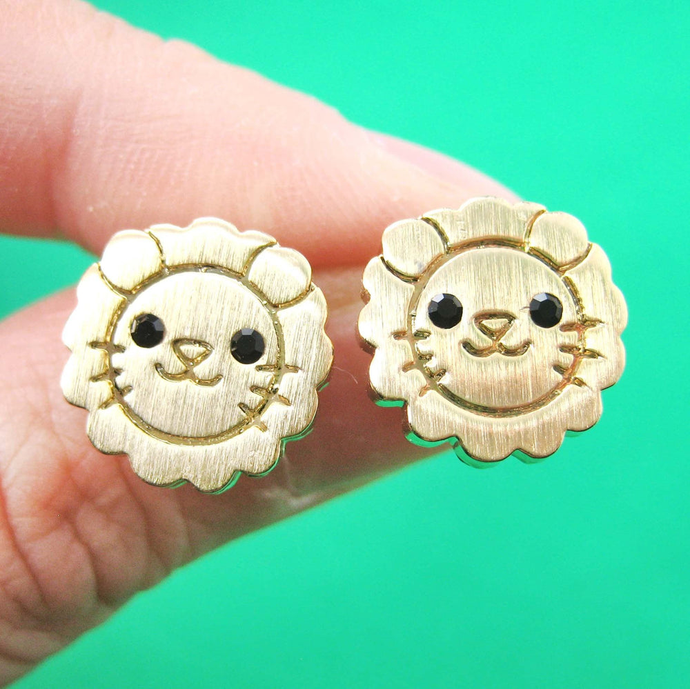 Lion Shaped Adorable Animal Stud Earrings in Gold with Allergy Free Posts | DOTOLY