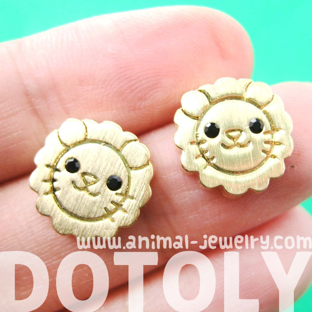 Lion Shaped Adorable Animal Stud Earrings in Gold with Allergy Free Posts | DOTOLY