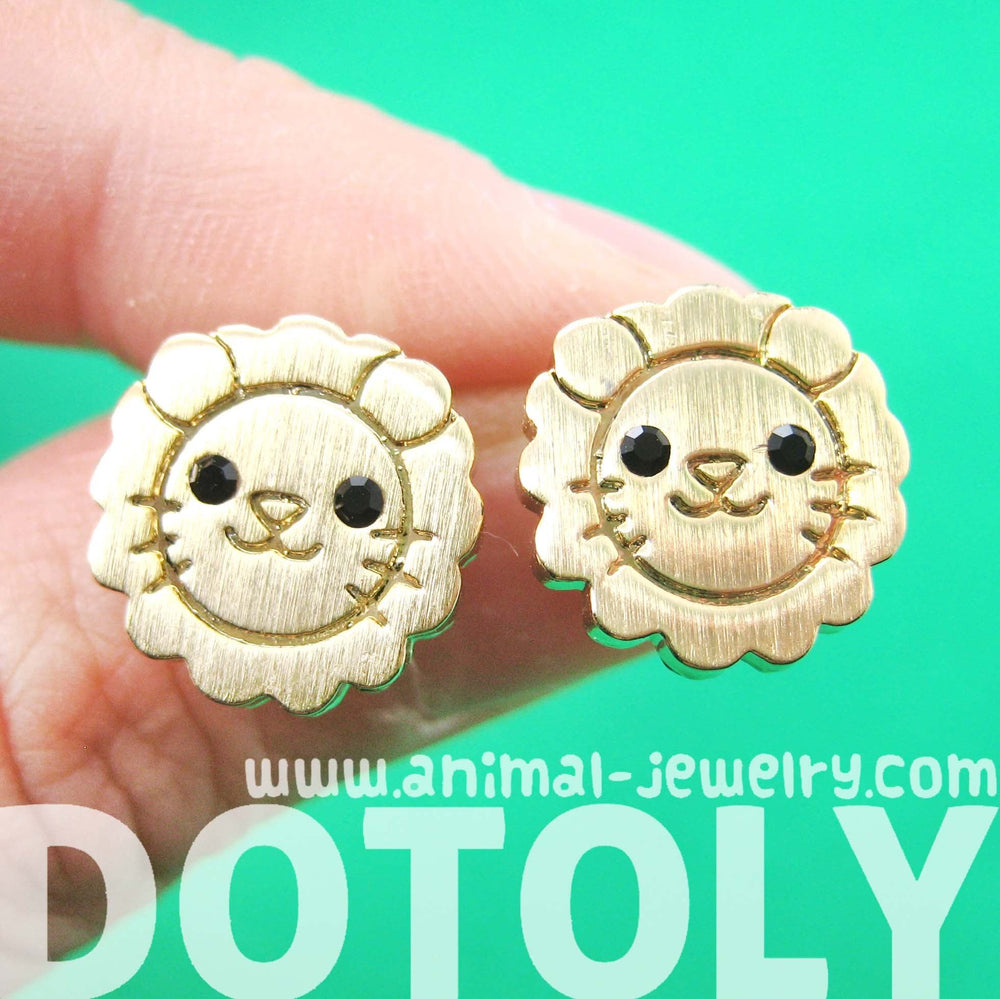 Lion Shaped Adorable Animal Stud Earrings in Gold with Allergy Free Posts | DOTOLY