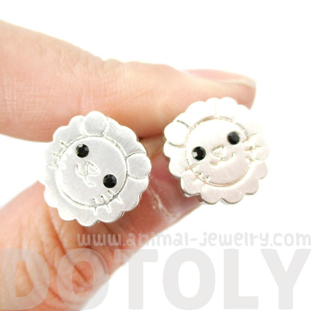 Lion Shaped Adorable Animal Stud Earrings in Silver with Allergy Free Posts | DOTOLY
