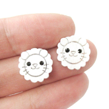 Lion Shaped Adorable Animal Stud Earrings in Silver with Allergy Free Posts | DOTOLY