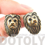 Lion Shaped Realistic Animal Stud Earrings in Brass | Animal Jewelry | DOTOLY