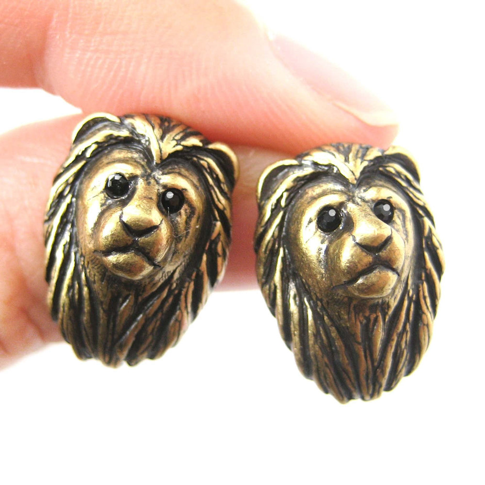 Lion Shaped Realistic Animal Stud Earrings in Brass | Animal Jewelry | DOTOLY