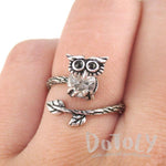 Little Baby Owl on A Branch Shaped Animal Ring in Silver | DOTOLY