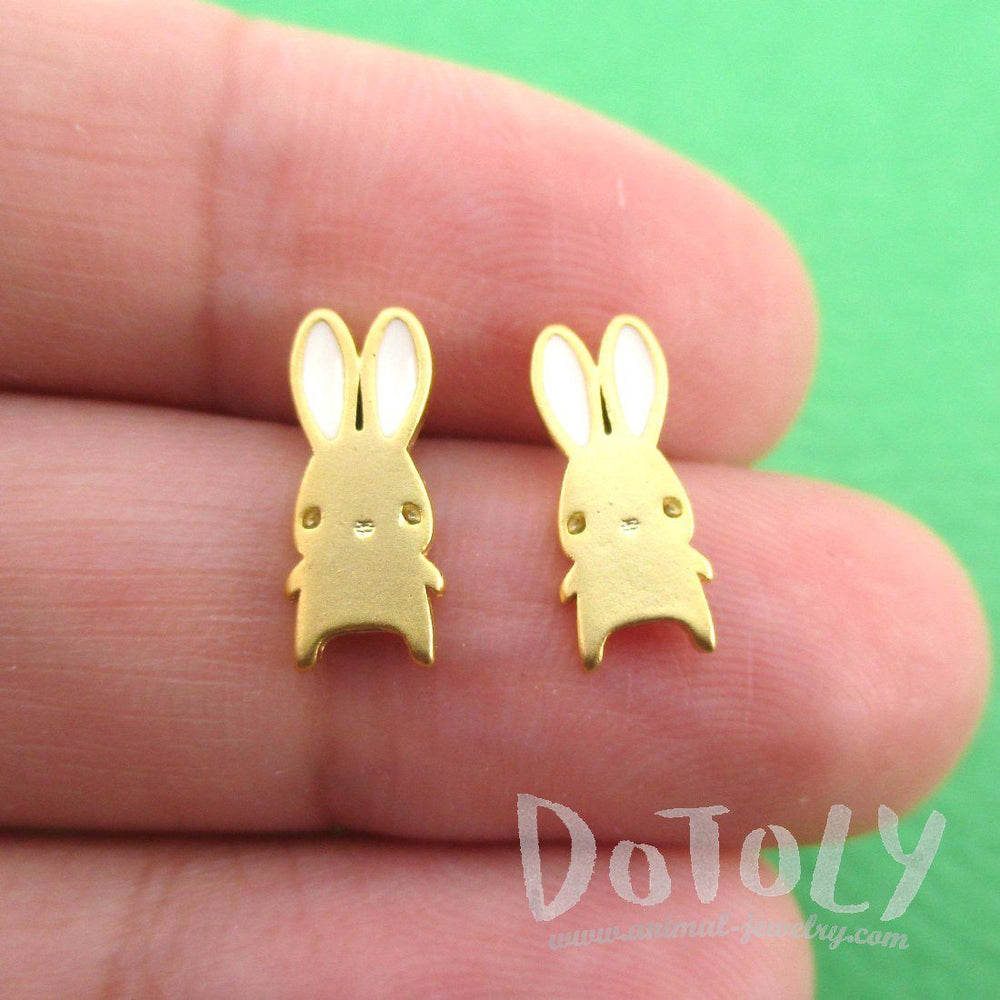 Little Cartoon Bunny Rabbit Shaped Stud Earrings in Gold | DOTOLY