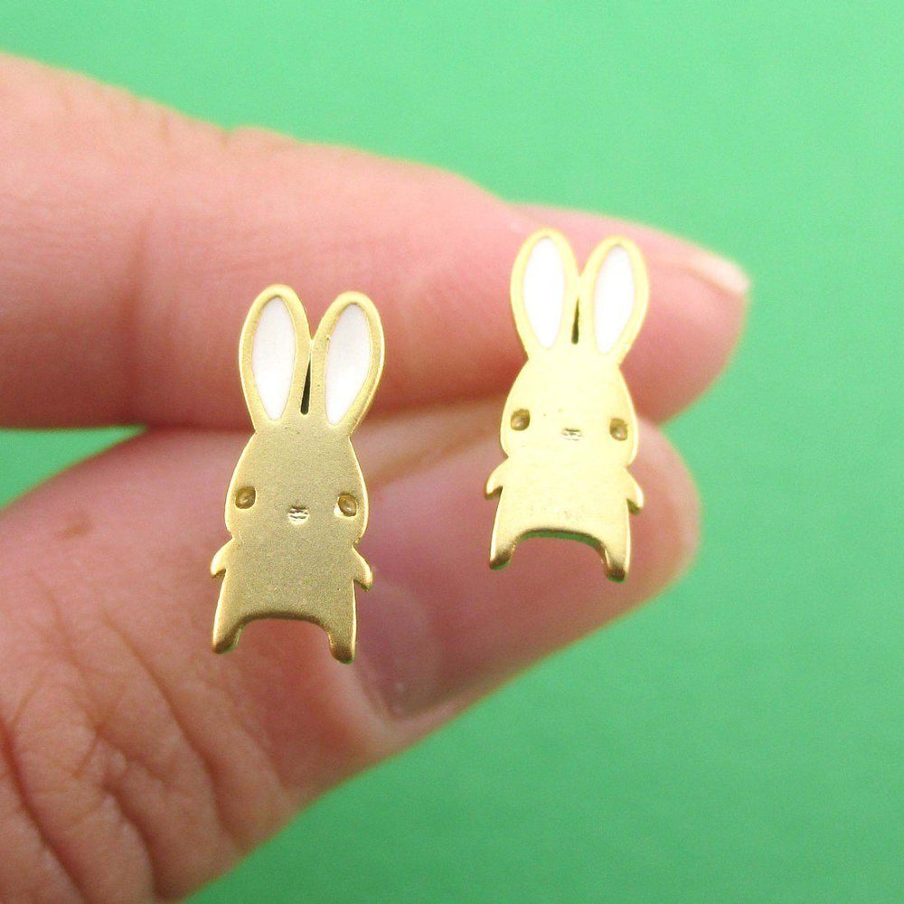 Little Cartoon Bunny Rabbit Shaped Stud Earrings in Gold | DOTOLY