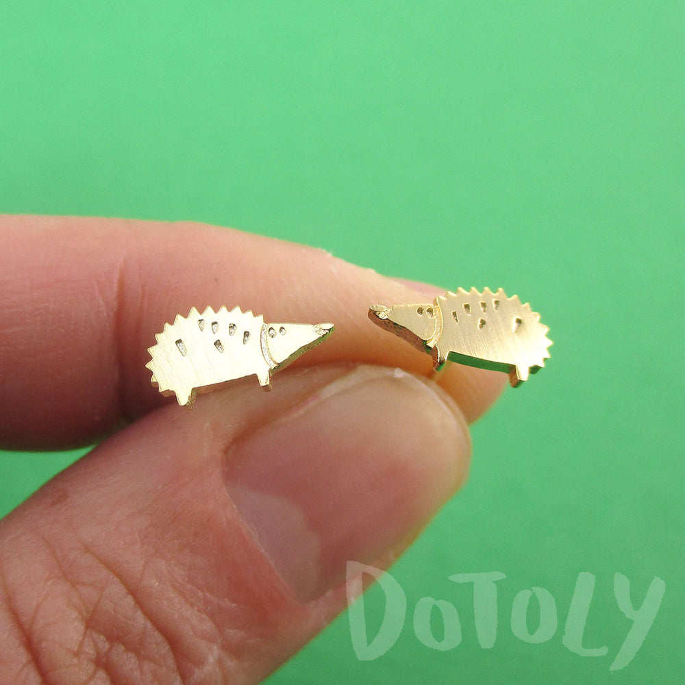 Little Hedgehog Shaped Allergy Free Stud Earrings in Gold | DOTOLY