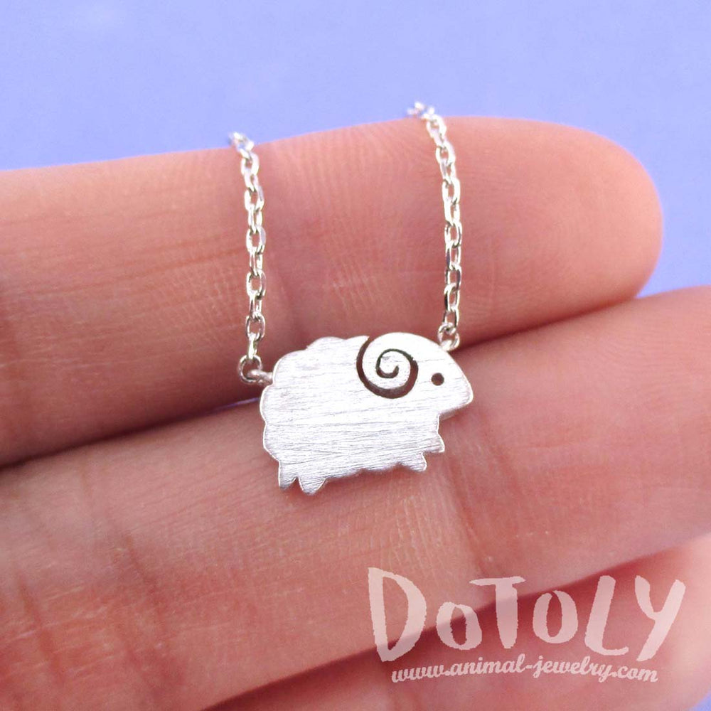 Little Mountain Goat Ram Sheep Shaped Animal Charm Necklace in Silver