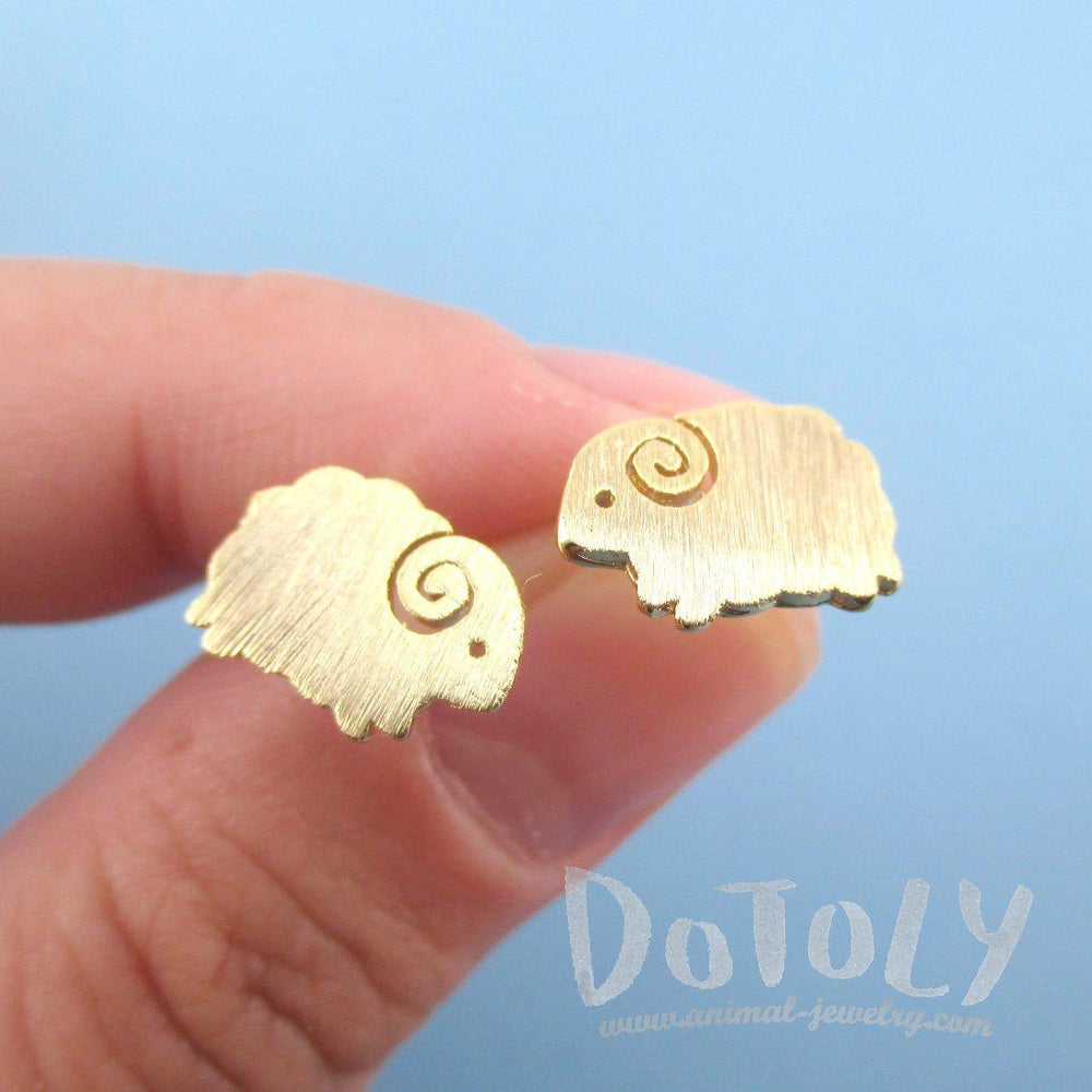 Little Mountain Goat Ram Sheep Shaped Stud Earrings in Gold | DOTOLY