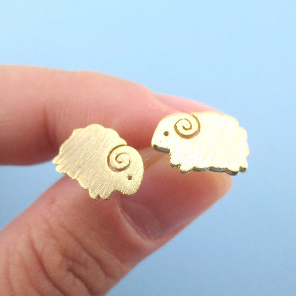 Little Mountain Goat Ram Sheep Shaped Stud Earrings in Gold | DOTOLY