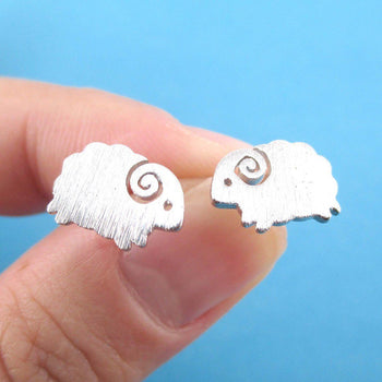 Little Mountain Goat Ram Sheep Shaped Stud Earrings in Silver | DOTOLY