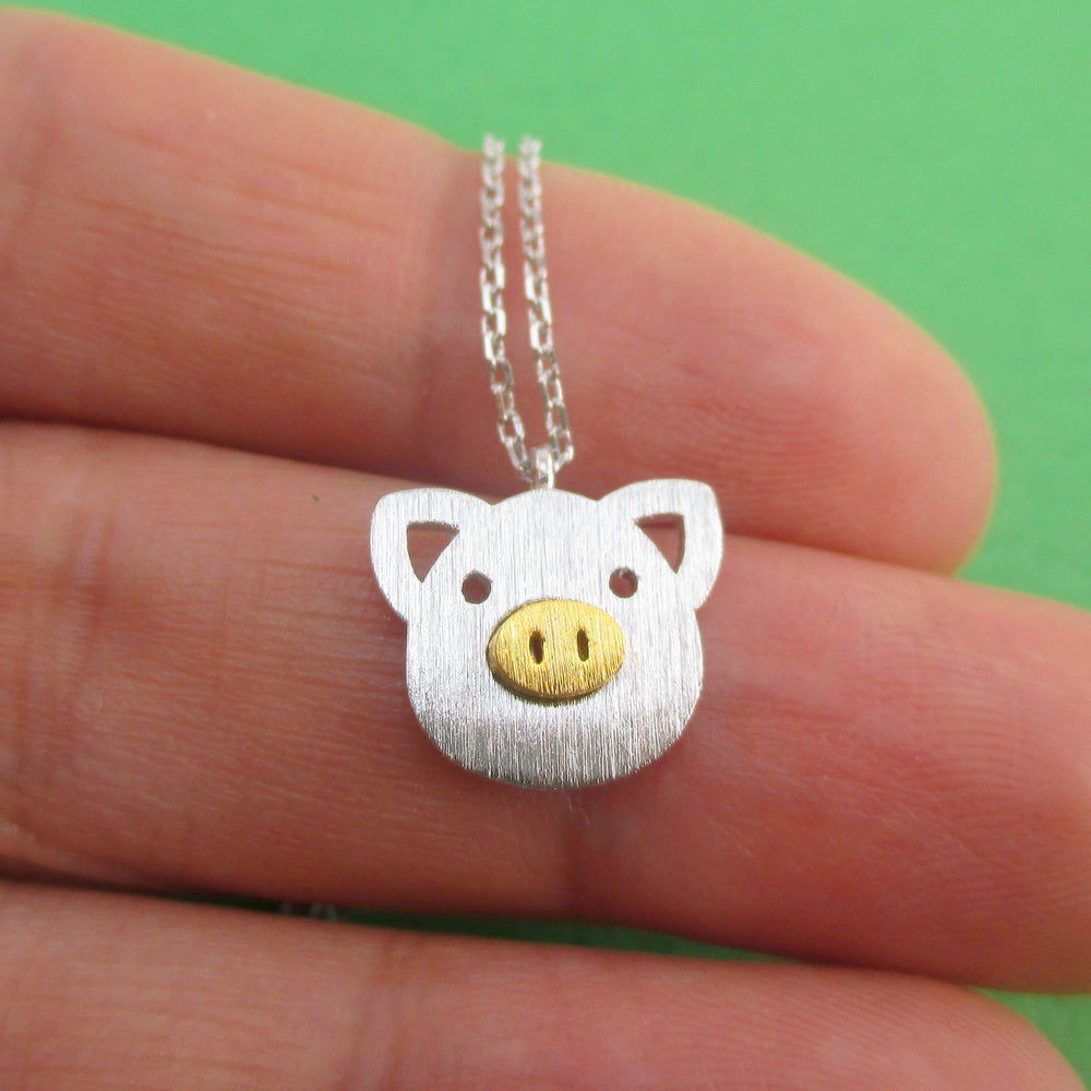Little Piggy Pig Face Shaped Charm Necklace in Silver or Gold | DOTOLY