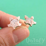 Little Red Fox Face Shaped Stud Earrings in Rose Gold with Rhinestones