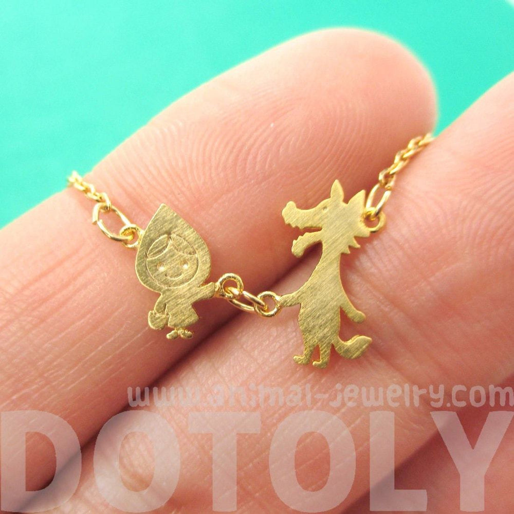 Little Red Riding Hood and Wolf Shaped Charm Necklace in Gold | DOTOLY | DOTOLY