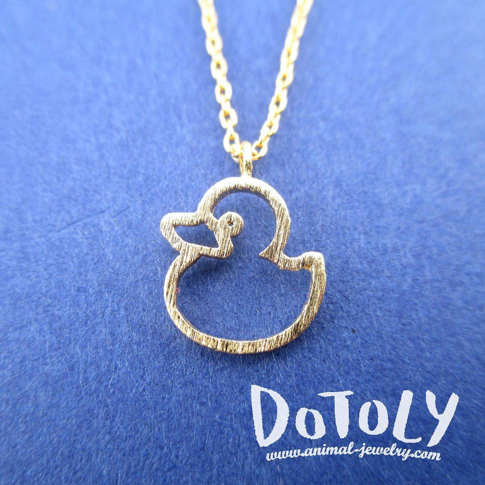 Little Rubber Ducky Duck Outline Shaped Pendant Necklace in Gold | DOTOLY