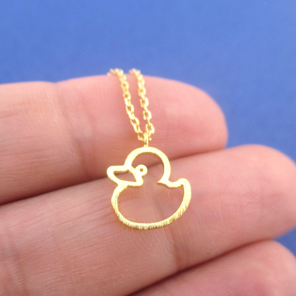 Little Rubber Ducky Duck Outline Shaped Pendant Necklace