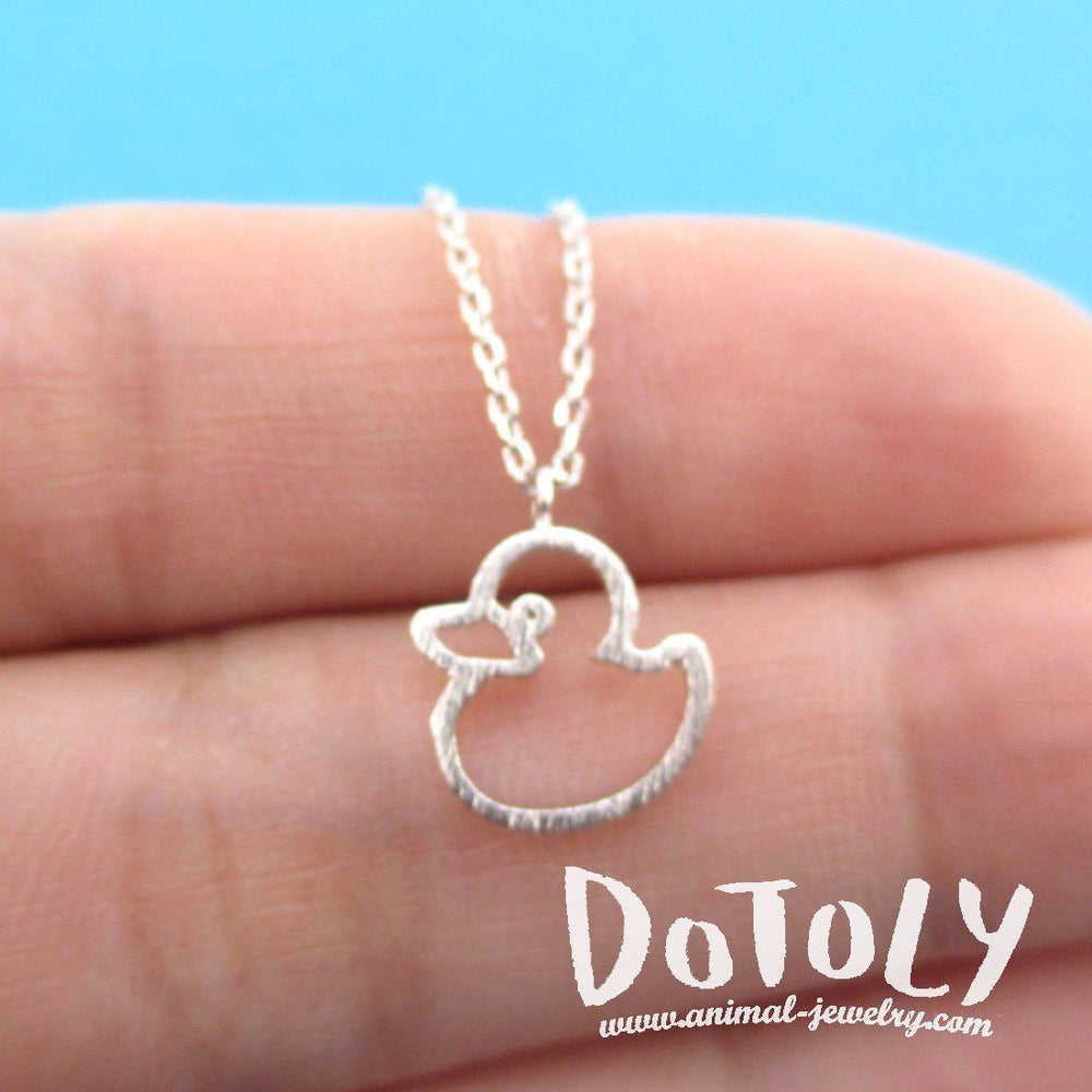 Little Rubber Ducky Duck Outline Shaped Pendant Necklace in Silver | DOTOLY