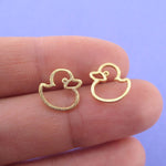 Little Rubber Ducky Duck Outline Shaped Stud Earrings in Gold
