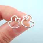 Little Rubber Ducky Duck Outline Shaped Stud Earrings in Silver