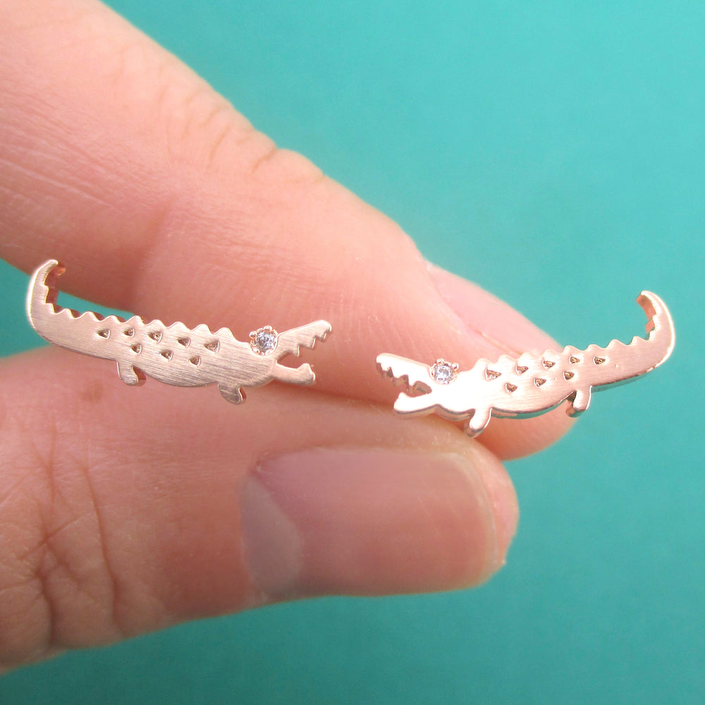 Little Snappy Crocodiles Shaped Alligator Rhinestone Stud Earrings