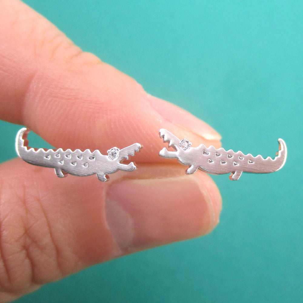 Little Snappy Crocodiles Shaped Alligator Rhinestone Stud Earrings