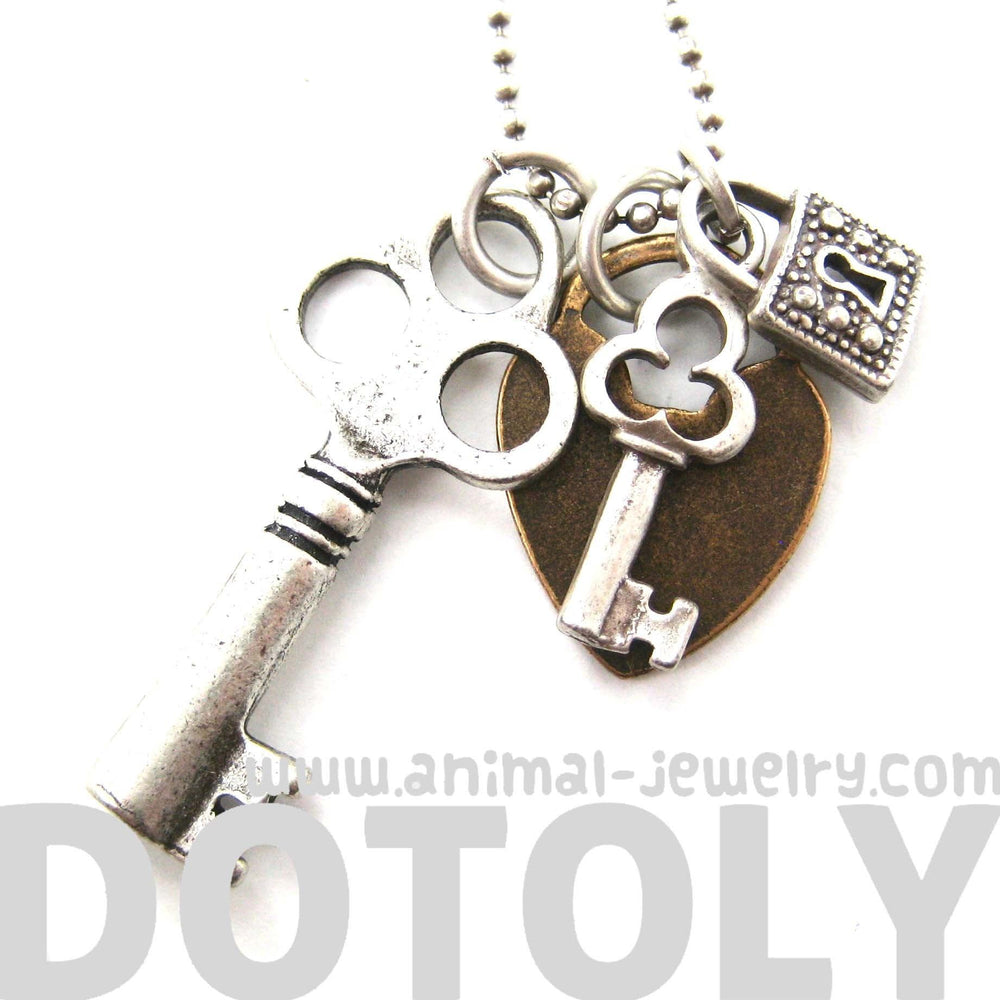 Lock and Skeleton Key Pendant Necklace in Silver and Brass | DOTOLY | DOTOLY