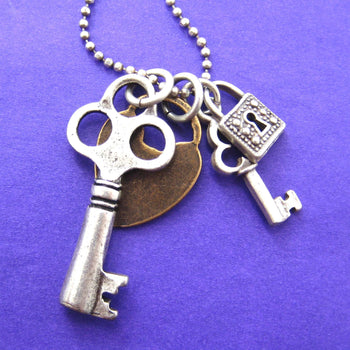 Lock and Skeleton Key Pendant Necklace in Silver and Brass | DOTOLY | DOTOLY