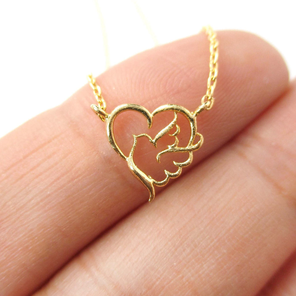 Love and Hope Heart Shaped Dove Outline Charm Necklace in Gold | DOTOLY | DOTOLY