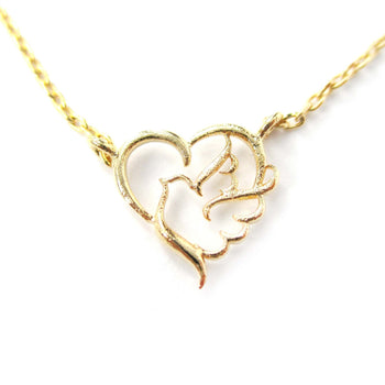 Love and Hope Heart Shaped Dove Outline Charm Necklace in Gold | DOTOLY | DOTOLY