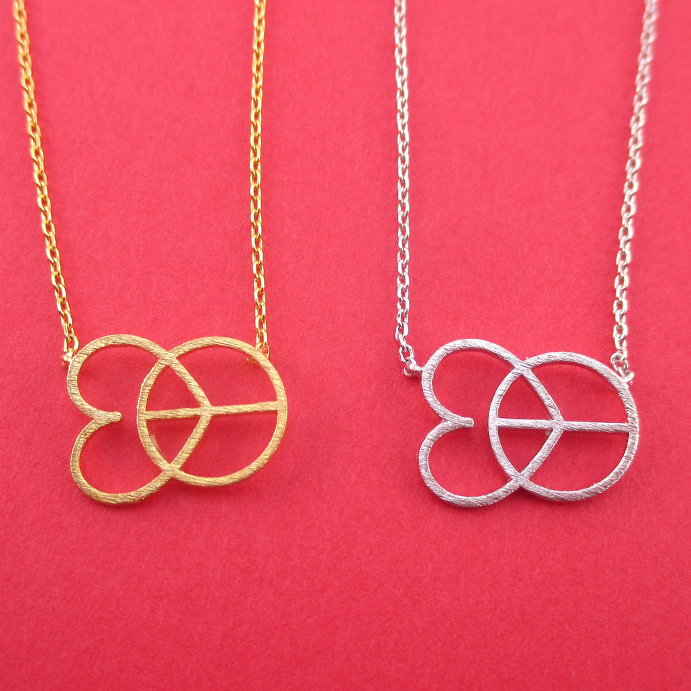 Love and Peace Heart Shaped Peace Sign Outline Pendant Necklace