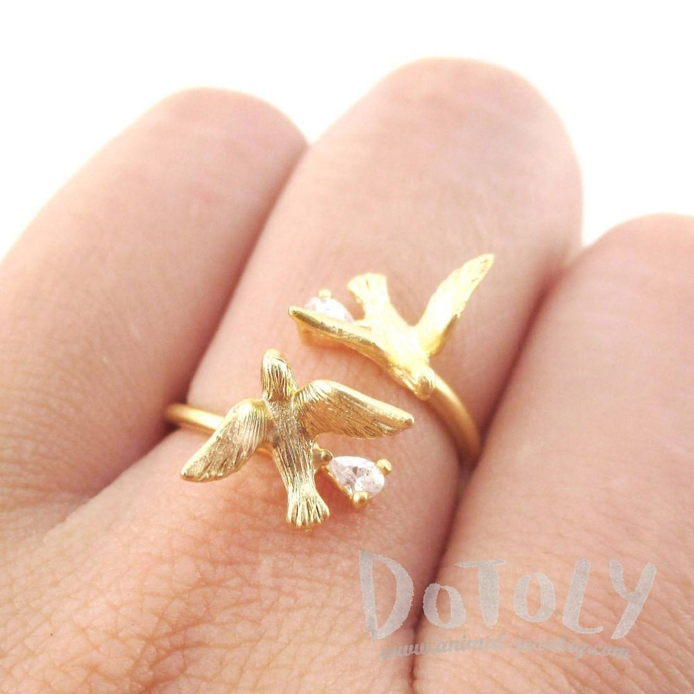 Love Birds Wrapped Around Your Finger Adjustable Ring in Gold | DOTOLY
