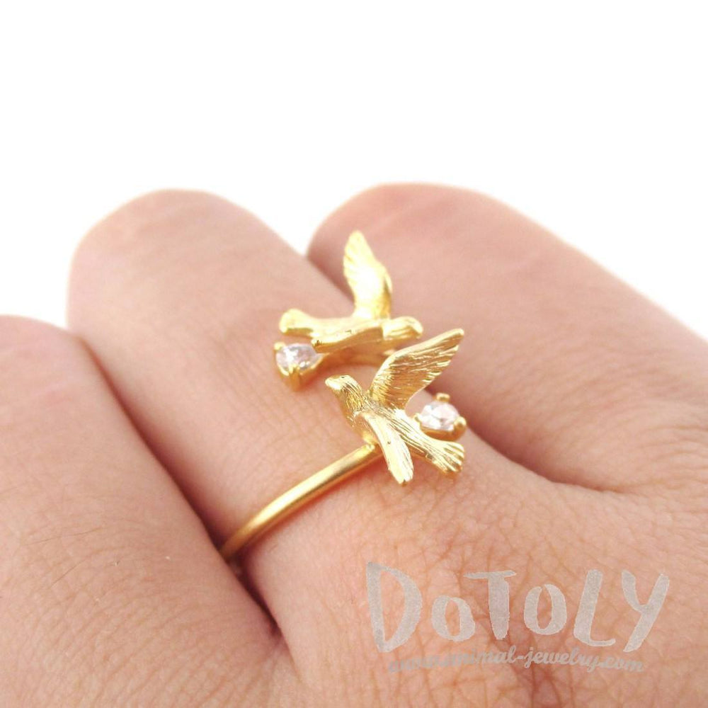 Love Birds Wrapped Around Your Finger Adjustable Ring in Gold | DOTOLY
