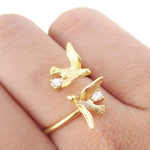 Love Birds Wrapped Around Your Finger Adjustable Ring in Gold | DOTOLY