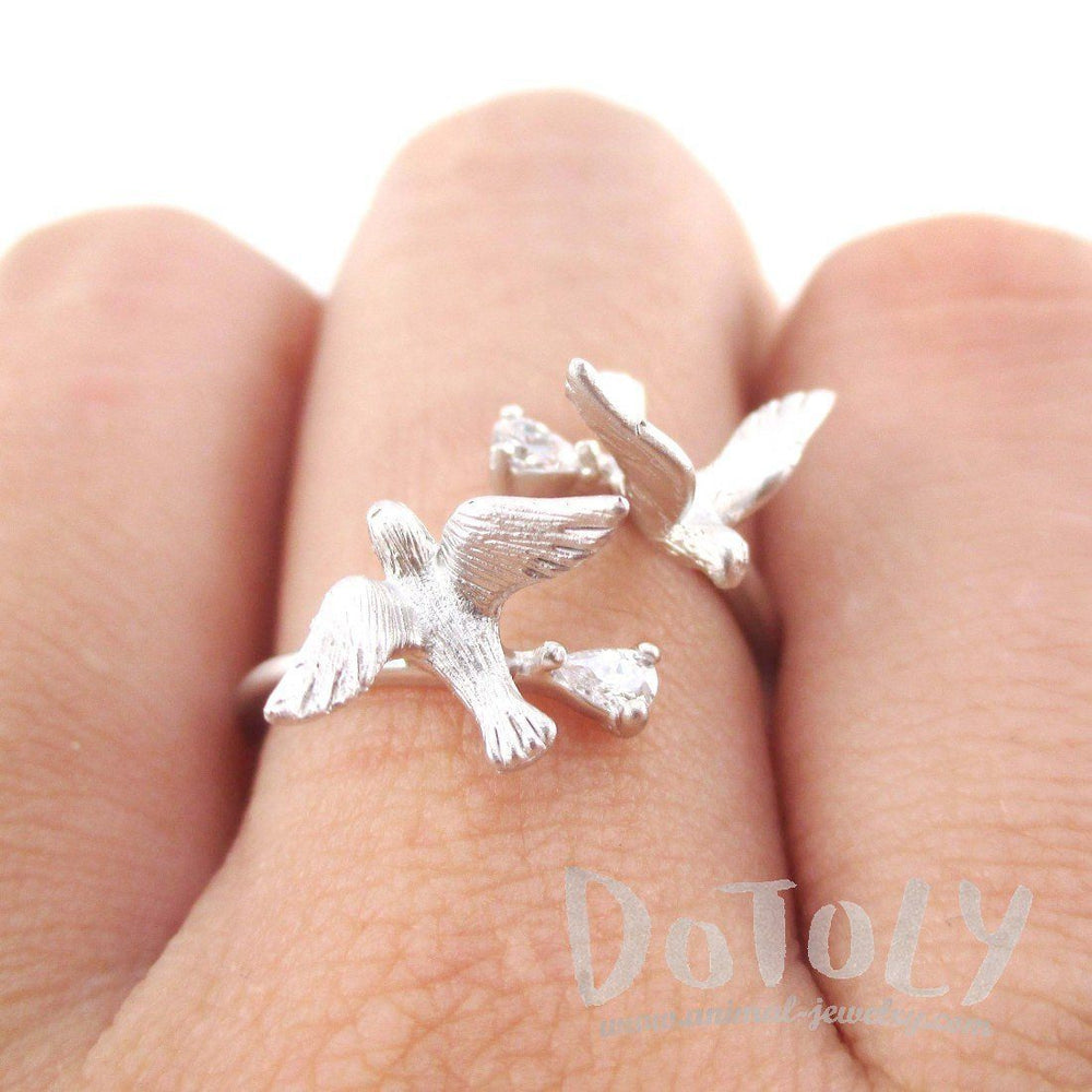 Doves Wrapped Around Your Finger Adjustable Ring in Silver | DOTOLY