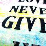 "Love Never Gives Up" Print Rainbow Watercolor Lunch Tote Bag | DOTOLY | DOTOLY