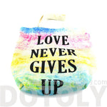 "Love Never Gives Up" Print Rainbow Watercolor Lunch Tote Bag | DOTOLY | DOTOLY